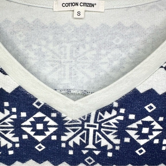 Cotton Citizen Nordic Print V Neck Fringe Detail Pullover Navy Blue - Picture 3 of 7